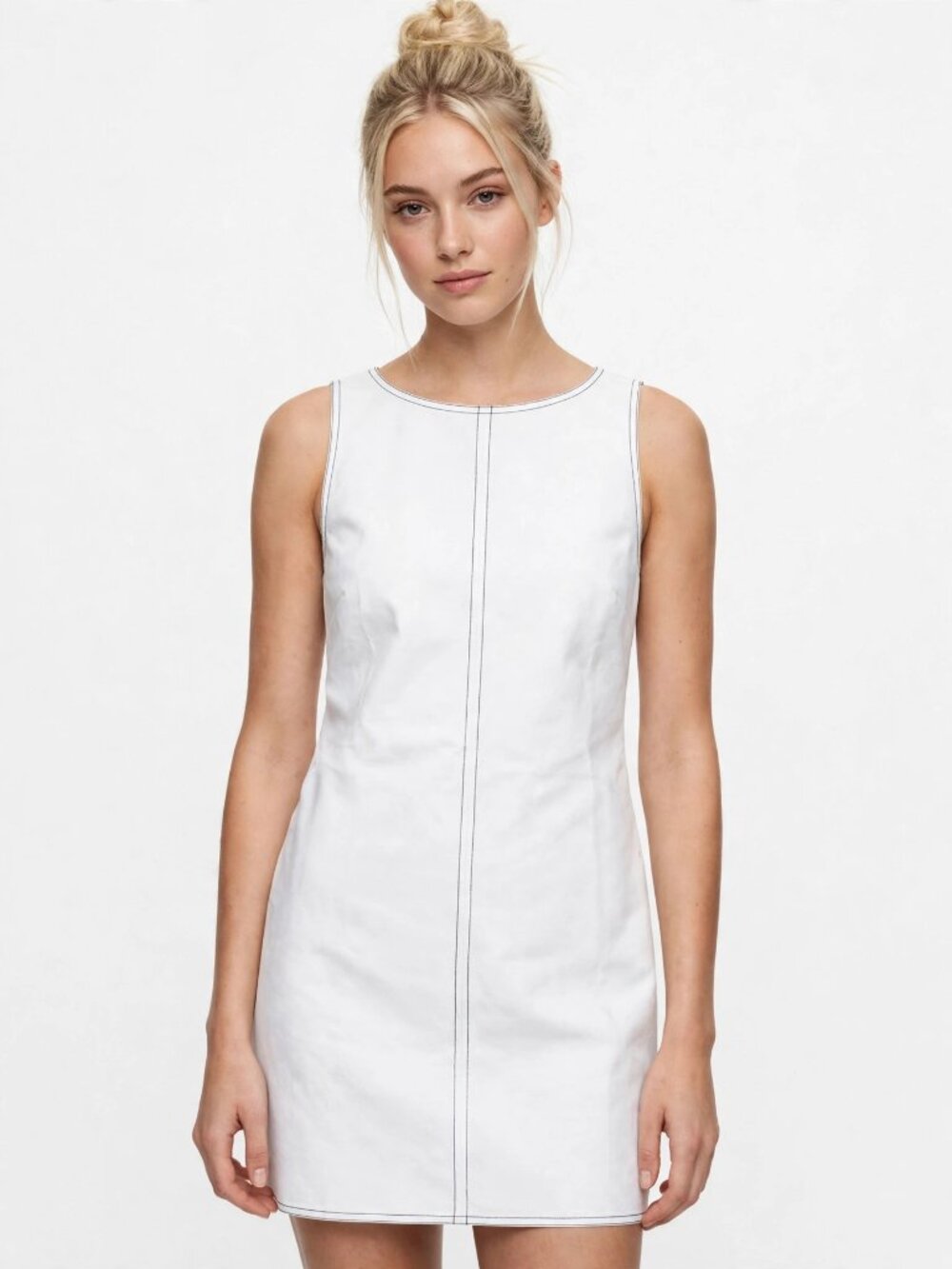 J. Crew White/Black Stitching Sleeveless Pullover Mini Dress 14 NWT